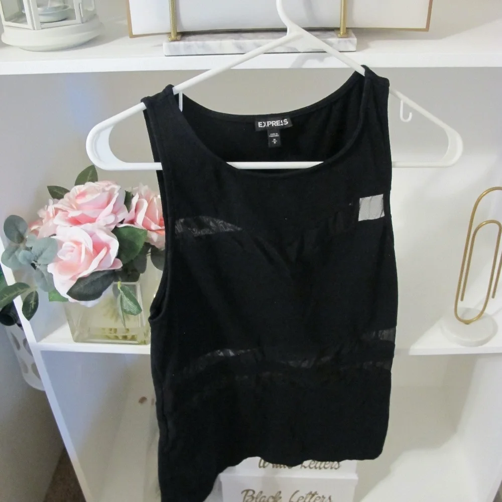 Women's Express Sleeveless Mesh Shirt Chic Date night Top Size : M Black EUC - Picture 4 of 7